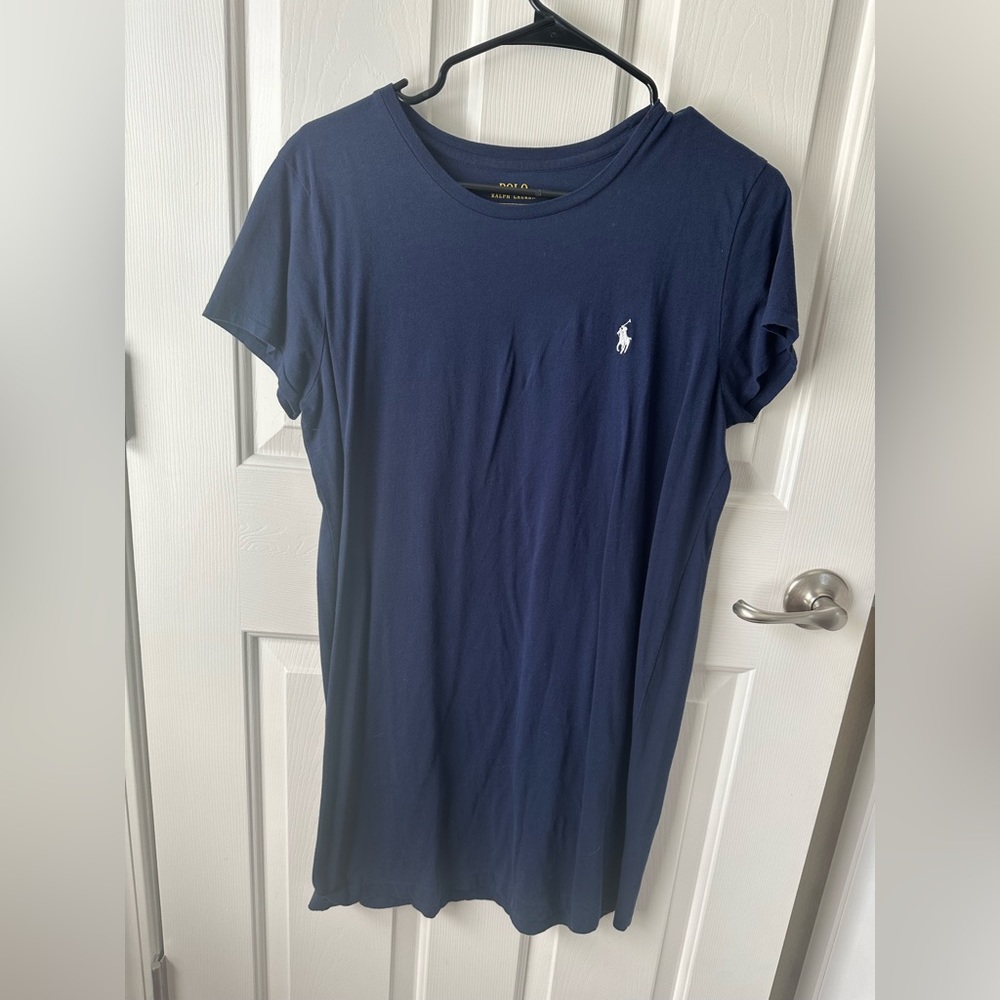 Size large, navy blue t-shirt dress from Ralph Lauren.